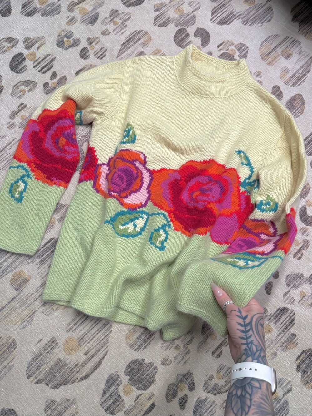 Vintage angora + wool floral knit sweater by Norm Thompson M
